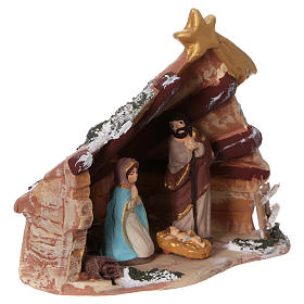 Stable in colored terracotta with 6 cm nativity and comet Deruta