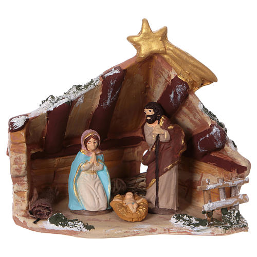 Stable in colored terracotta with 6 cm nativity and comet Deruta 1