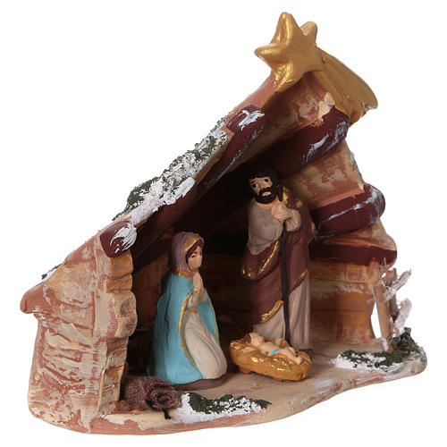 Stable in colored terracotta with 6 cm nativity and comet Deruta 2