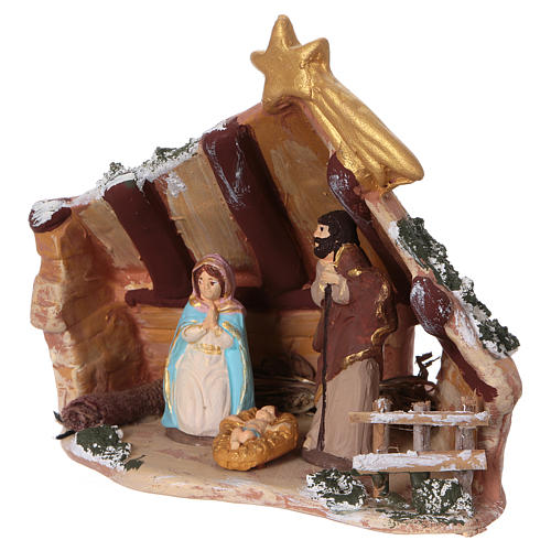 Stable in colored terracotta with 6 cm nativity and comet Deruta 3