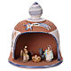 Coloured terracotta hut with 6 cm Nativity scene and comet made in Deruta  s1
