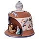 Coloured terracotta hut with 6 cm Nativity scene and comet made in Deruta  s3