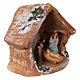 Coloured terracotta hut with 4 cm Nativity scene and comet made in Deruta s2