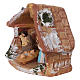 Coloured terracotta hut with 4 cm Nativity scene and comet made in Deruta s3