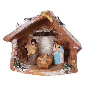 Stable with Holy Family set in colored terracotta, 4 cm Deruta