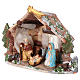 Coloured terracotta hut with 8 cm Nativity scene and comet made in Deruta s4