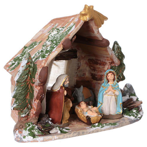 Stable in colored terracotta with 8 cm nativity set and comet Deruta 3