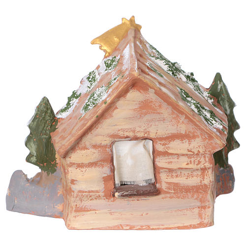 Stable in colored terracotta with 8 cm nativity set and comet Deruta 5