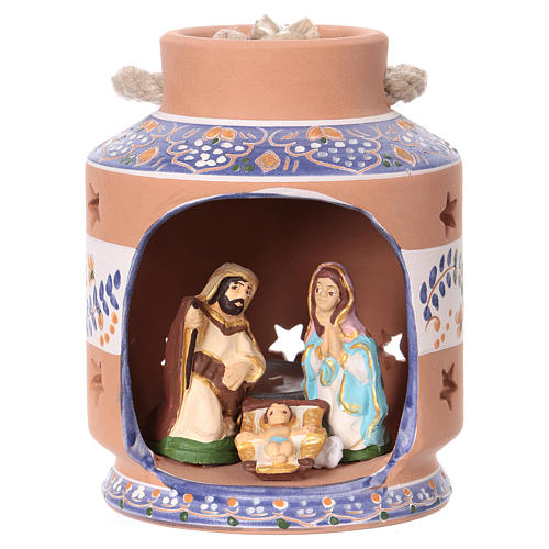 Blaue Laterne mit heiligen Familie 7cm Terrakotta Deruta 1