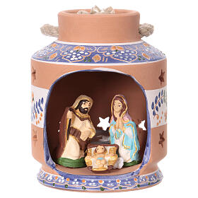 Niebieska latarenka cylindryczna ze Świętą Rodziną 7 cm, Deruta