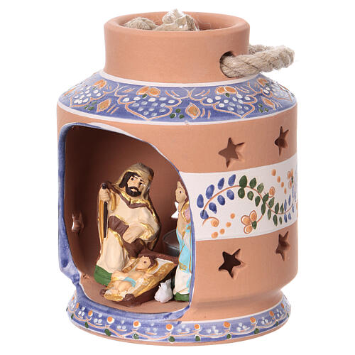 Niebieska latarenka cylindryczna ze Świętą Rodziną 7 cm, Deruta 3