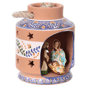 Blue cylindrical lantern, 7 cm nativity Deruta