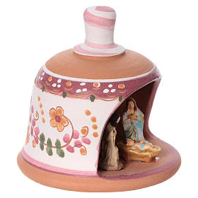 Hütte rosaTerrakotta mit Heiligen Familie 3cm Deruta