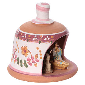 Pink terracotta hut with Nativity scene 3 cm made in Deruta