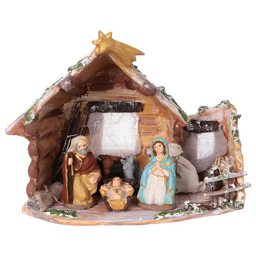 Hütte mit heiligen Familie und Christstern 8cm Terrakotta Deruta 1