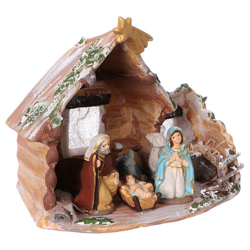Hütte mit heiligen Familie und Christstern 8cm Terrakotta Deruta 3