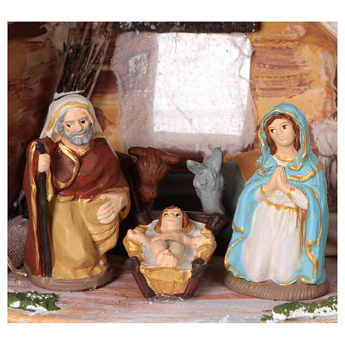 Stable in colored terracotta with 8 cm nativity set and comet Deruta 2