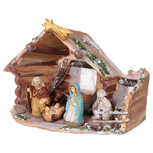 Stable in colored terracotta with 8 cm nativity set and comet Deruta 4