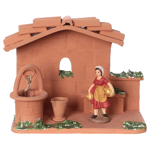 Terracotta woman at the well for Nativity scene 10 cm made in Deruta 1