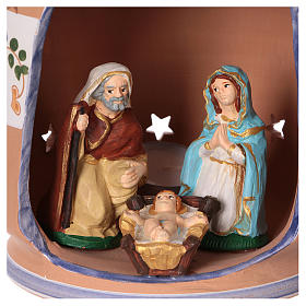 Round blue lantern with 8 cm Holy Family, Deruta Nativity