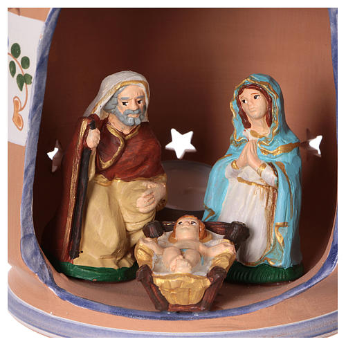 Round blue lantern with 8 cm Holy Family, Deruta Nativity 2