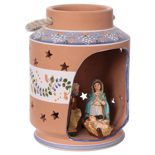Round blue lantern with 8 cm Holy Family, Deruta Nativity 3