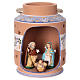 Round blue lantern with 8 cm Holy Family, Deruta Nativity s1