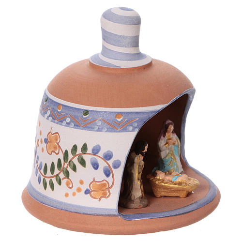 Blue terracotta hut with Nativity scene 3 cm made in Deruta 3