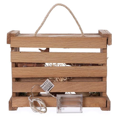 Portable elegant wood box with Holy Family lights, 12 cm nativity Deruta 5