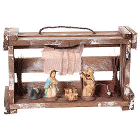 Holzkiste mit Heiligen Familie 6cm und Licht Terrakotta Deruta