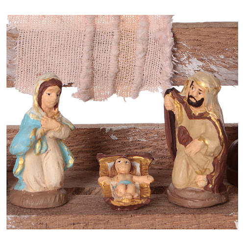 Portable wood box with lights and Deruta Nativity scene 6 cm 2
