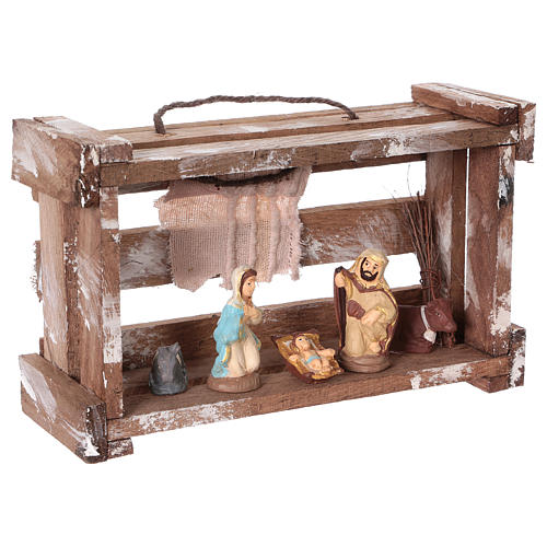 Portable wood box with lights and Deruta Nativity scene 6 cm 4