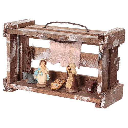Portable wood box with 6 cm Nativity Scene Deruta 3