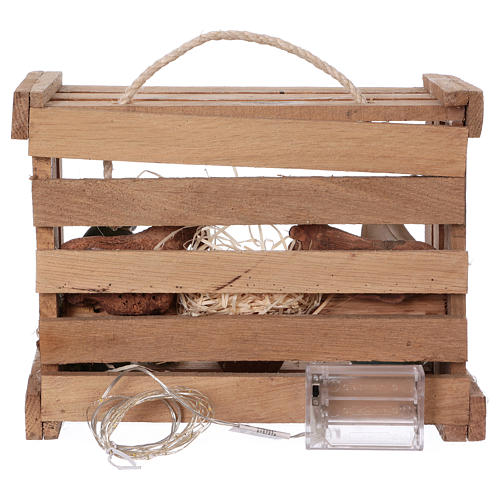 Portable wood box with lights with 12 cm Nativity Scene 5