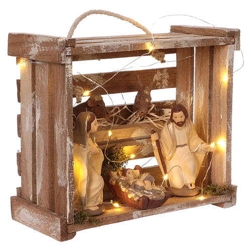 Cajita luces portátil cuadrada madera con Natividad belén 12 cm Deruta 4
