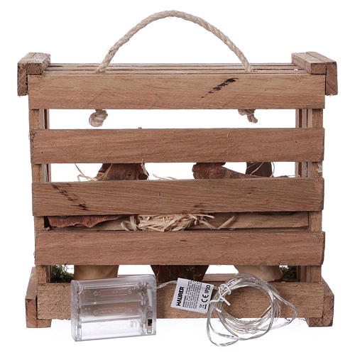Caisse en bois carrée avec éclairage Nativité 12 cm Deruta 5
