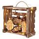Portable square wooden light box with 12 cm Nativity Scene Deruta s3