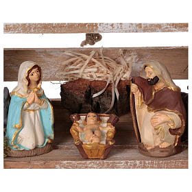 Holzkiste mit Heiligen Familie 8cm und Licht Terrakotta Deruta