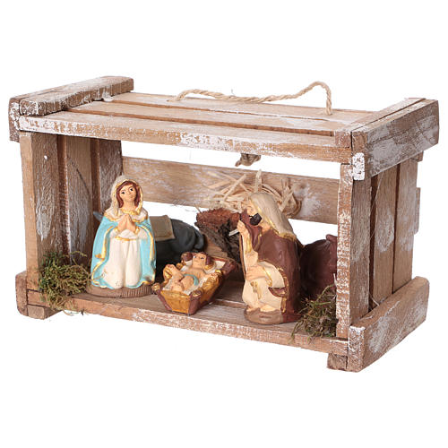 Holzkiste mit Heiligen Familie 8cm und Licht Terrakotta Deruta 4