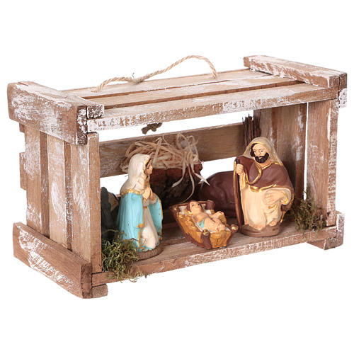 Portable wooden crate with Nativity, 8 cm Deruta 3