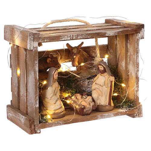 Caisse avec éclairage en bois avec poignée Nativité 10 cm Deruta 4