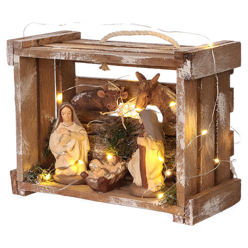 Casa com luzes portátil madeira Natividade para presépio Deruta com figuras de 10 cm de altura média 3