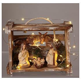 Portable wooden box with lights Nativity Scene, 10 cm Deruta
