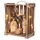 Portable wood and moss box with lights and Deruta Nativity scene 20 cm s3
