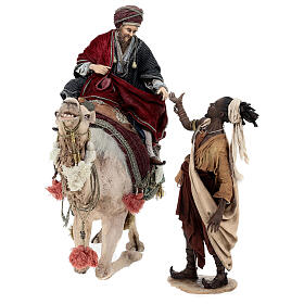 Heiliger König auf einem Kamel sitzend und Diener, für 30 cm Krippe von Angela Tripi, Terrakotta