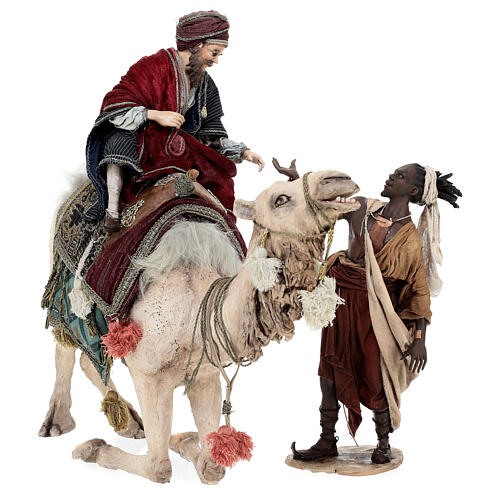 Heiliger König auf einem Kamel sitzend und Diener, für 30 cm Krippe von Angela Tripi, Terrakotta 3