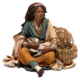 Sitzende Frau mit Zicklein, für 30 cm Krippe von Angela Tripi, Terrakotta