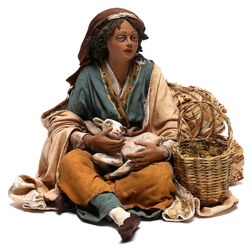 Sitzende Frau mit Zicklein, für 30 cm Krippe von Angela Tripi, Terrakotta 1