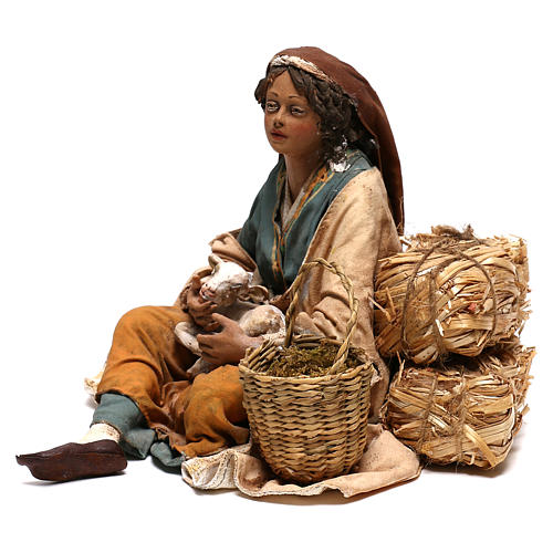 Sitzende Frau mit Zicklein, für 30 cm Krippe von Angela Tripi, Terrakotta 3