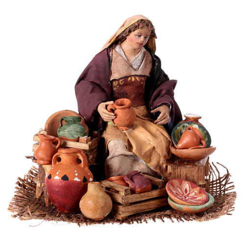 Nativity scene figurine, woman selling pottery by Angela Tripi 13 cm 1